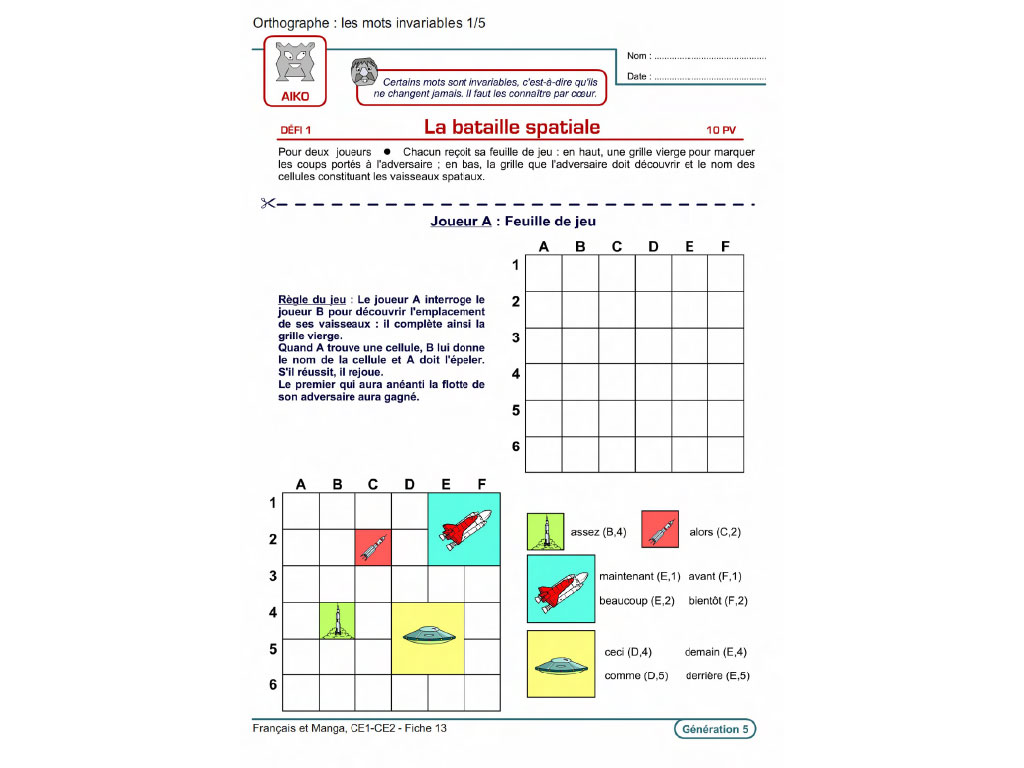 Fiche exercice orthographe - Français et Manga au CE1 et CE2