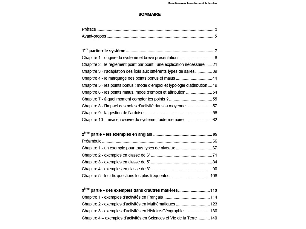 Sommaire du guide Travailler en ilots bonifiés