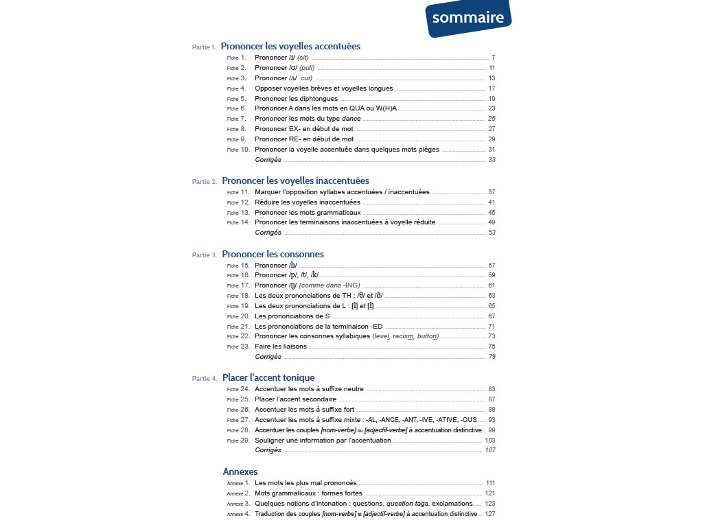 Sommaire de Bien prononcer l'anglais pour les francophones