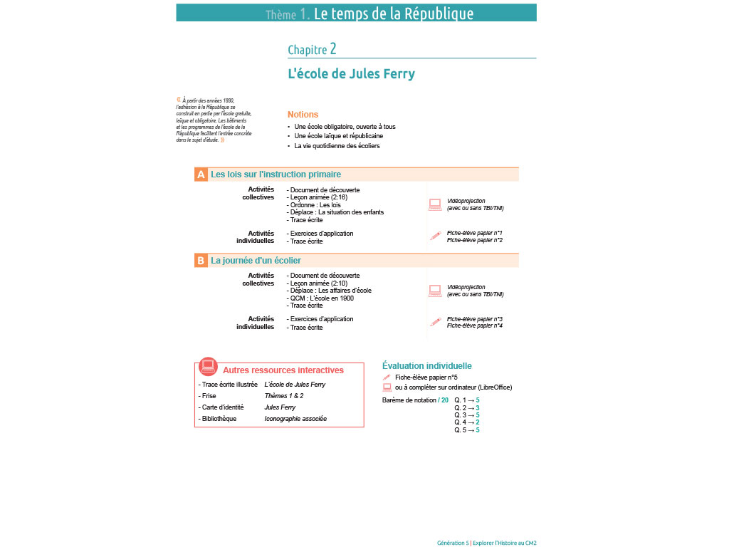 Chapitre du dossier pédagogique Explorer l'histoire CM2