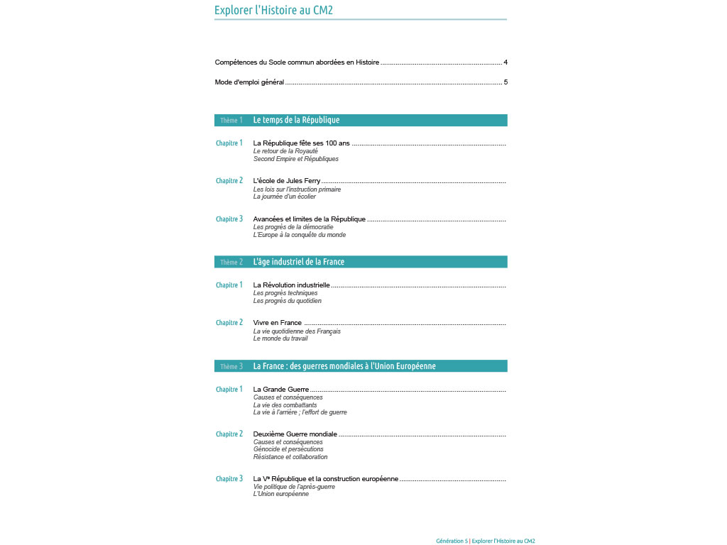 Sommaire Explorer l'histoire CM2