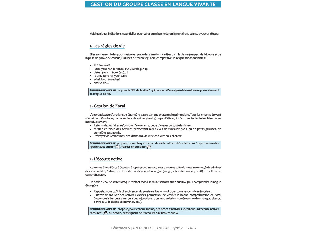 Ensiegnement anglais cycle 2