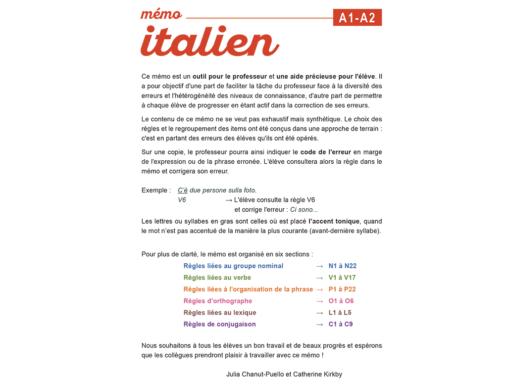 Mémo italien A1-A2