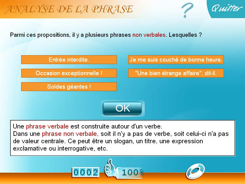 Logiciel exercice phrase Français