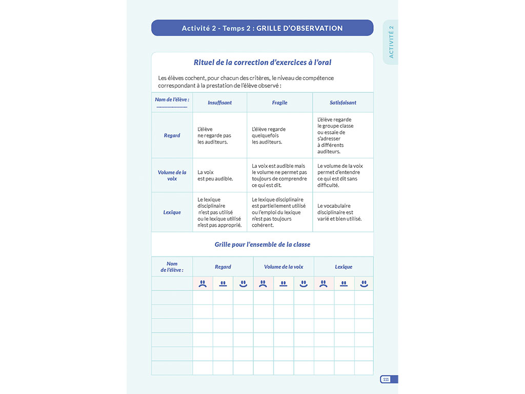 Grille d'observation - Enseigner l'oral