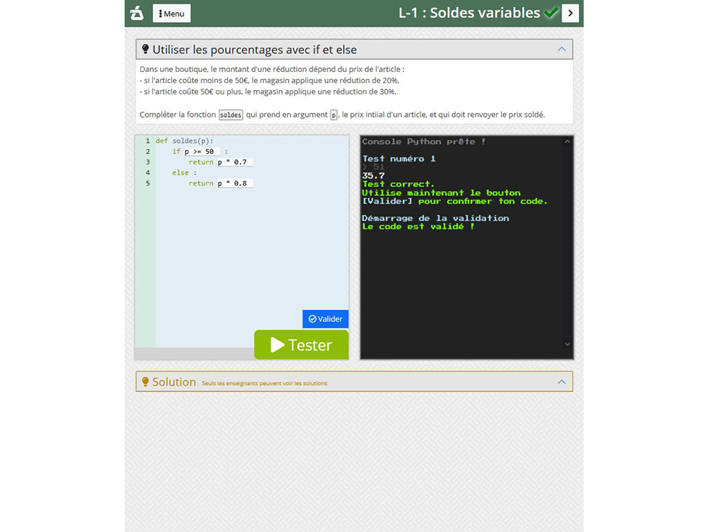 Console de programmation Python - exercice de mathématiques - AlgoPython