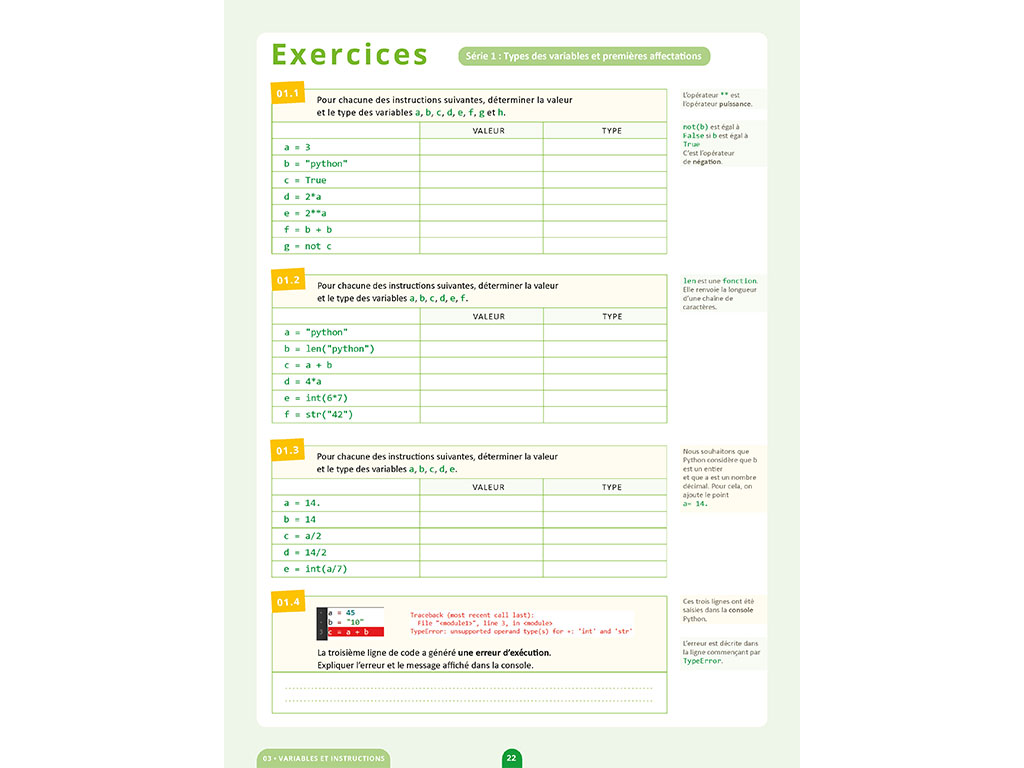Cahier de Python Seconde - exercices de programmation en Python