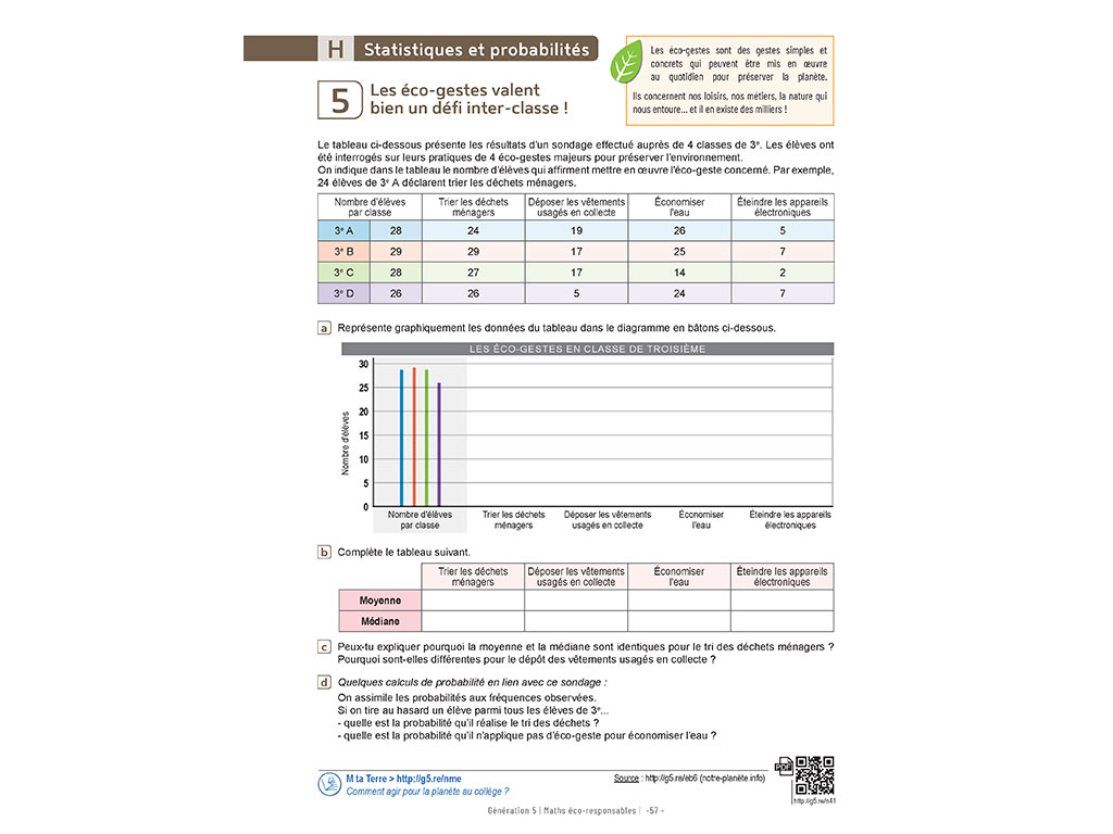 Exercices Probabilité Maths éco-responsables 4e-3e