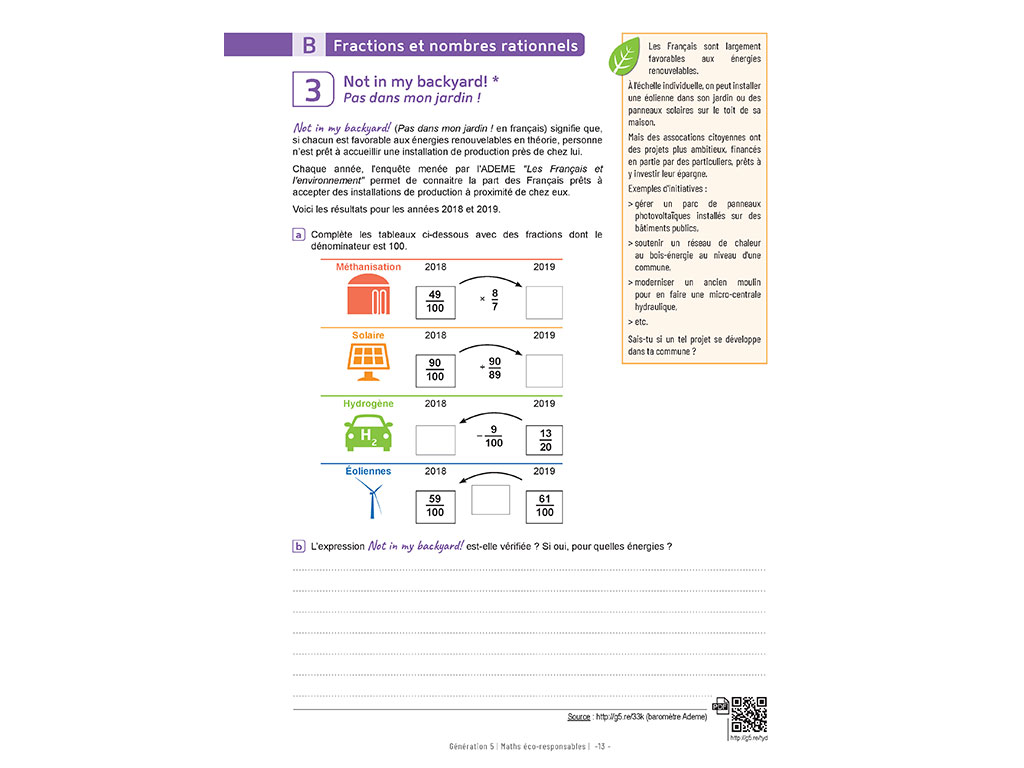 Exercices Fractions Maths éco-responsables 4e-3e