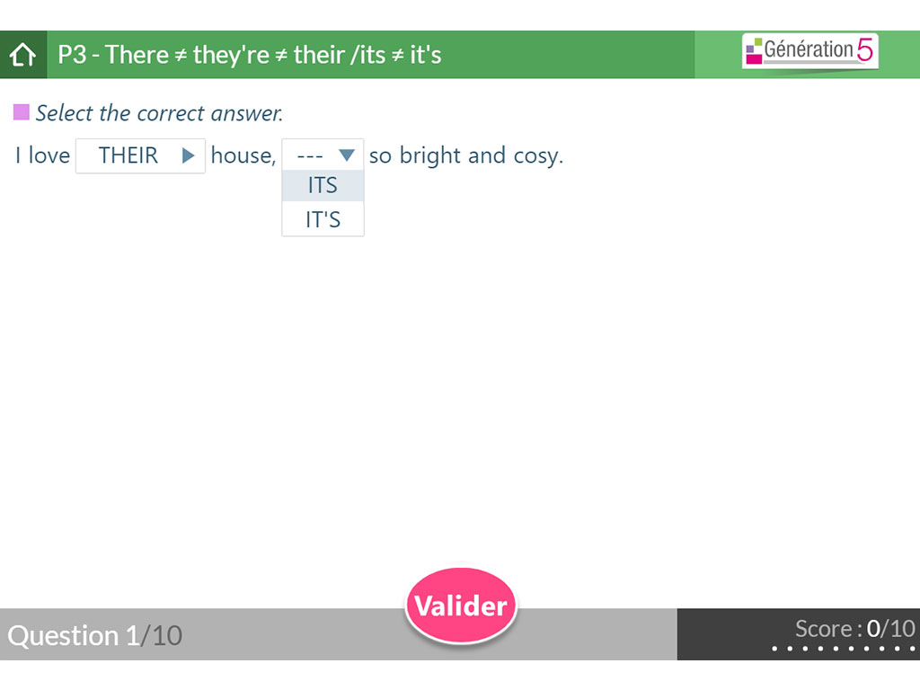 Exercice interactif organisation de la phrase - Anglais