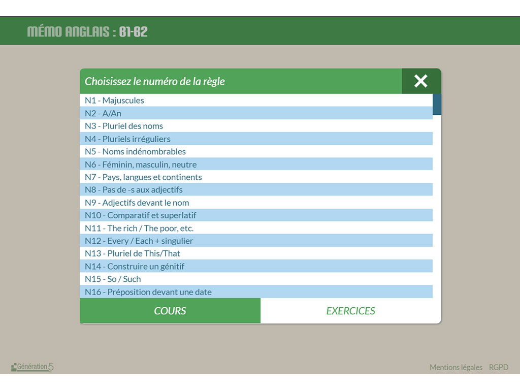 Règles groupe nominal - Anglais