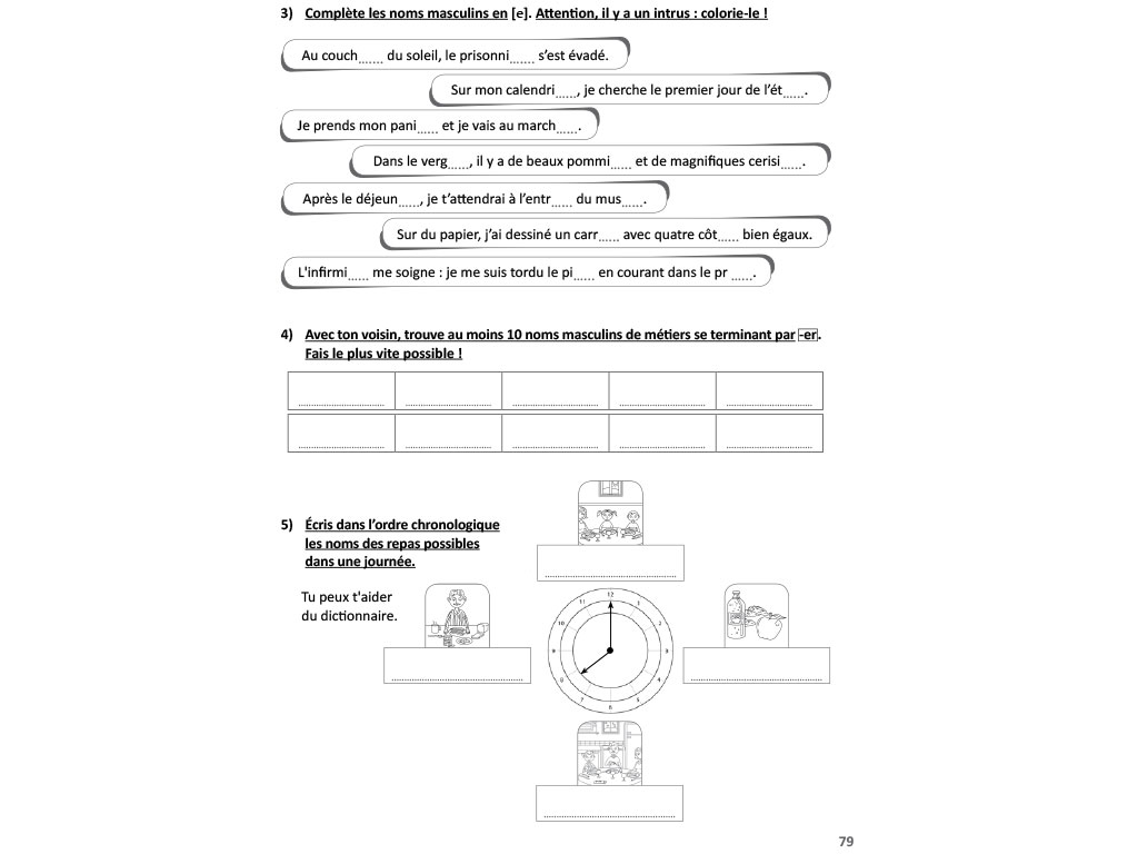 Exercices Noms masculins CM1