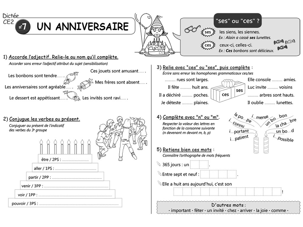 Préparation d'une dictée pour le CE2