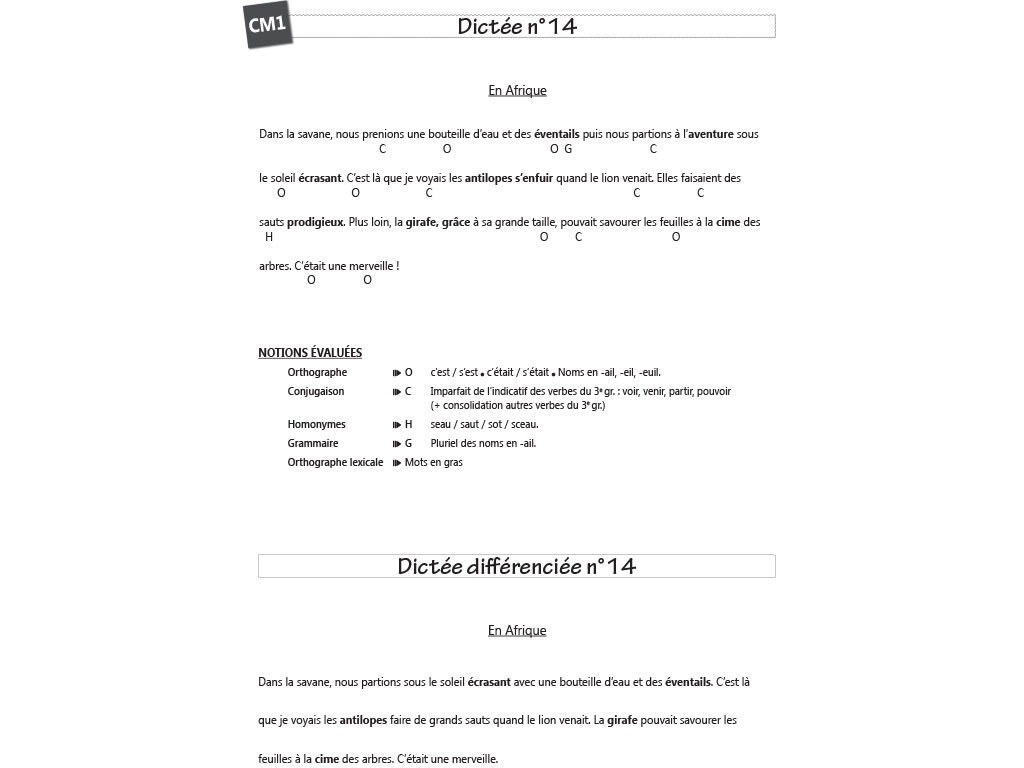 Dictée pour le CM1