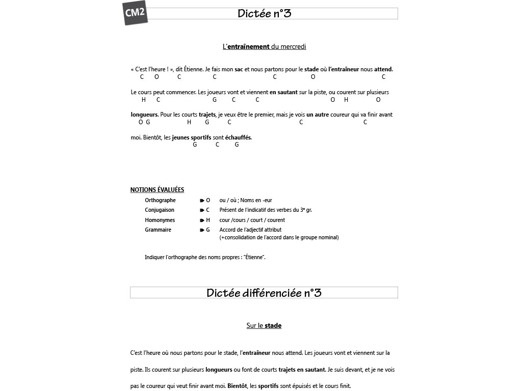Dictée pour le CM2