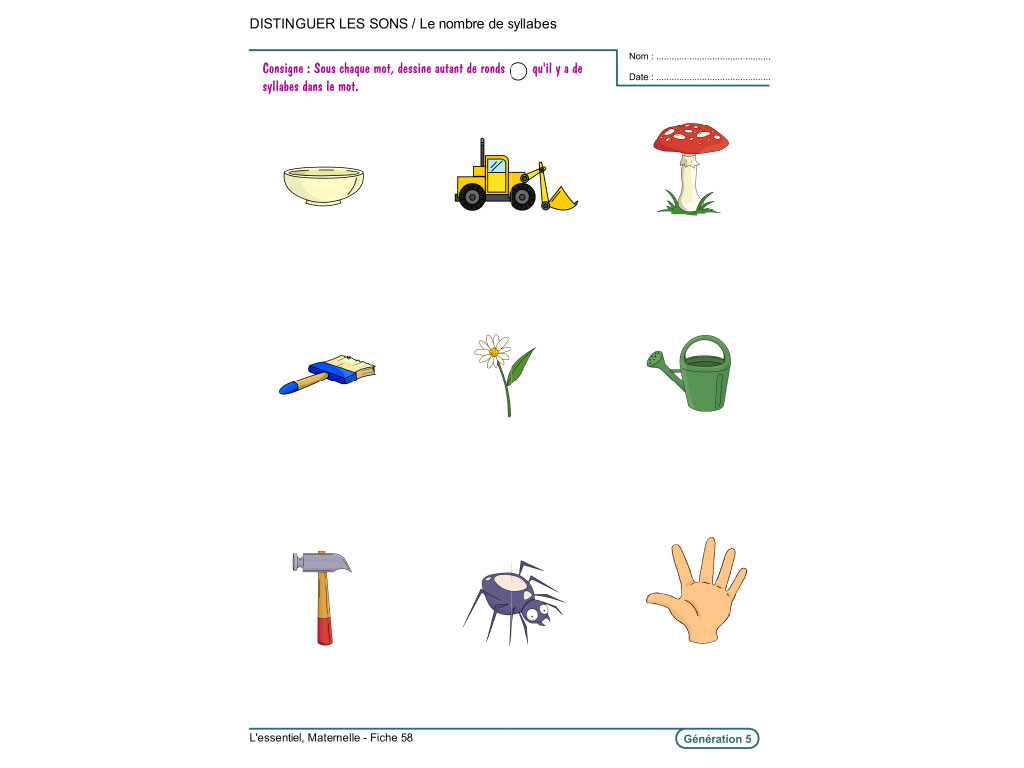 Fiche activité Maternelle