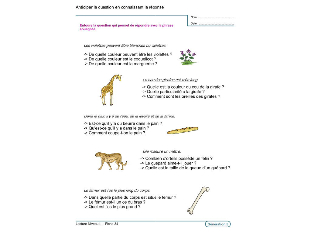 Fiche exercice de lecture au CP, CE1, CE2